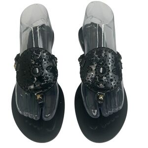 Jack Rogers Georgica Whipstitch Black Jelly Thong Sandals Women's Size 8